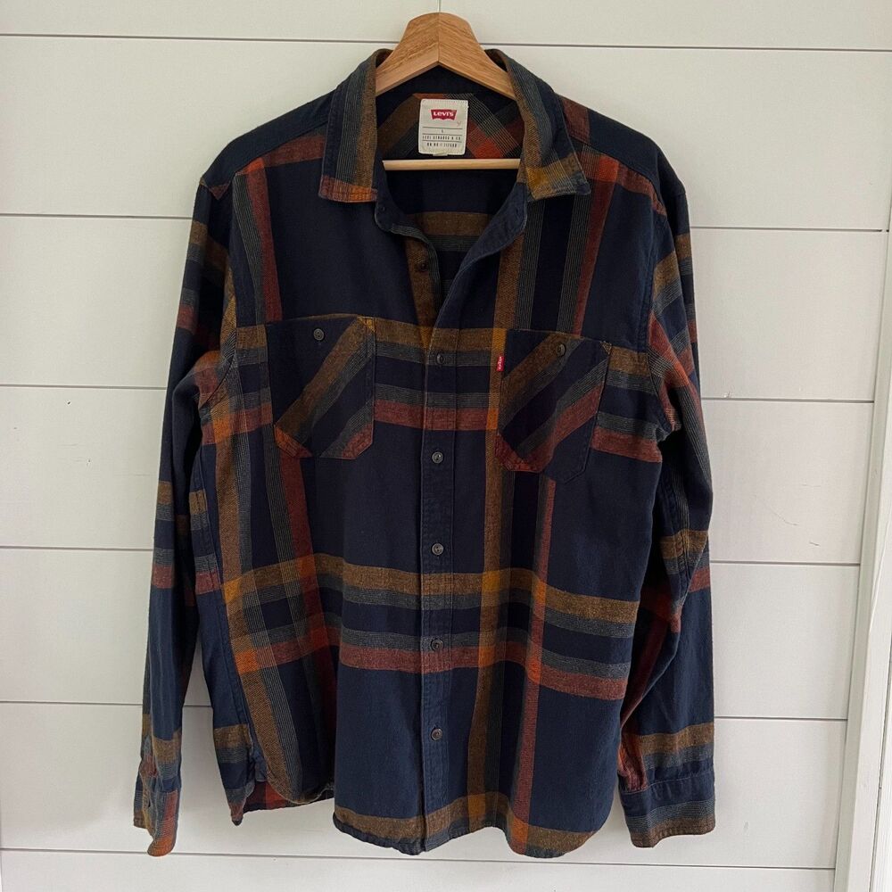 Levi's Button Down Shirt 100% Cotton Navy Cotton Mens Large